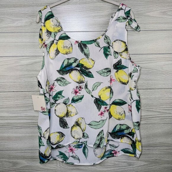 SO Tops - NWT Lemon Print Tie Shoulder Top XXL